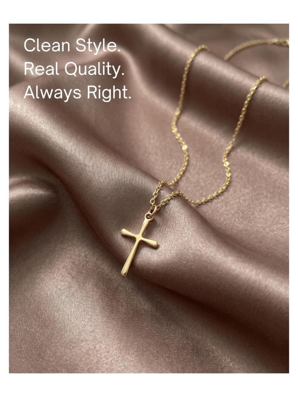 Gold Plated Stainless Steel Cross Necklace 16+2" Pendant - Picture 6 of 8
